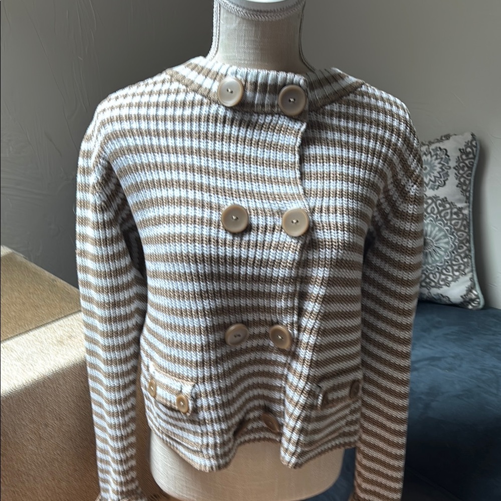 Talbots Brown and White striped cotton Cardigan